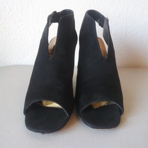 Shoe Dazzle Lucinda women's size 9.5 Black faux suede, open toe high heel shoes - Picture 2 of 16